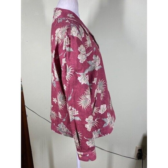 LA Chemise Womens Petite Sz LP Red Floral Linen Blend Shacket Grandmacore - Picture 7 of 9